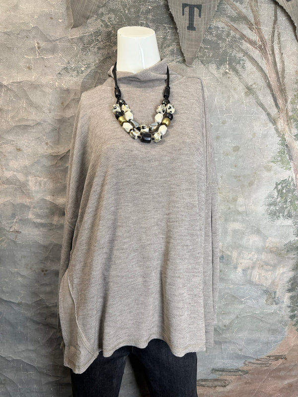 25690 Knit Mock Neck Top-Khaki