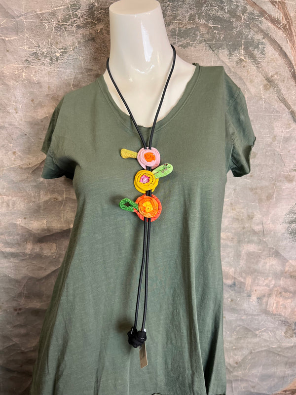 3161 V-Neck Raw Edge Tee-Olive