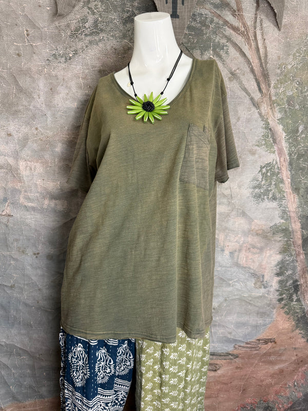 JG- Moon Dance V-Neck Tee-Vintage Moss