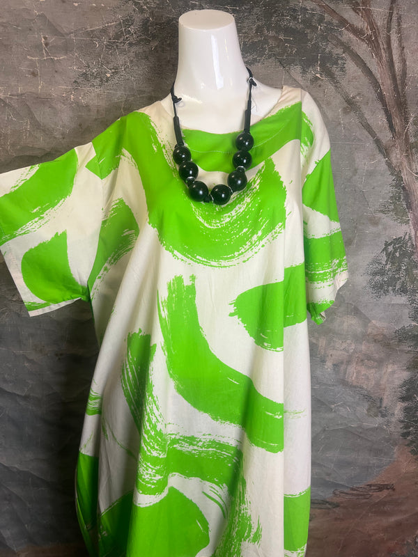 91907 ART Brush Stroke Dress-Kiwi