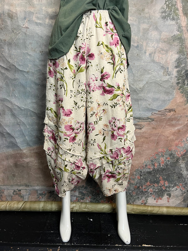 5516 Kristie Linen Tuck Pant-English Garden