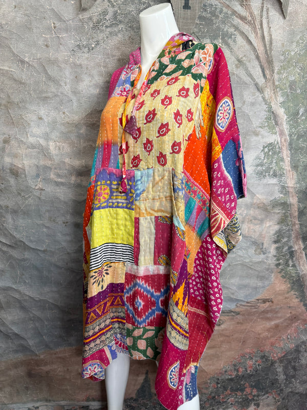1012w Kantha Poncho Hoodie Dress-2