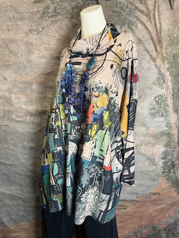 T1097 Cowlneck Dolman Slv Top-vivid dreams