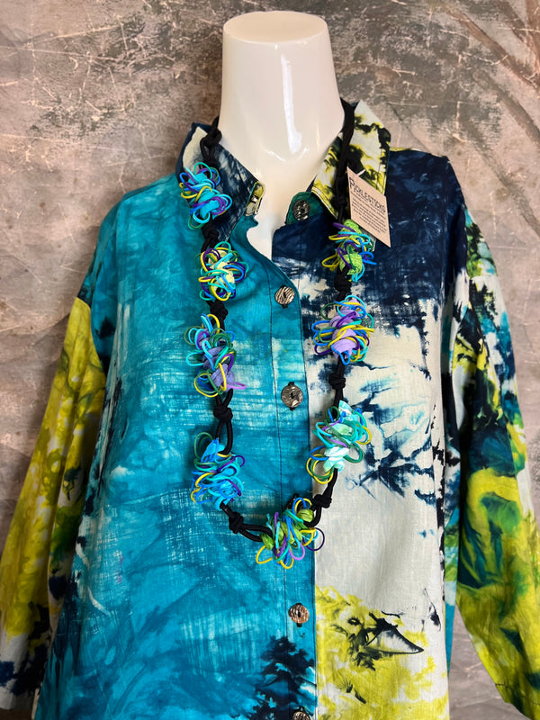 7042C Block Dyed Possibly Tunic-Turq Mix