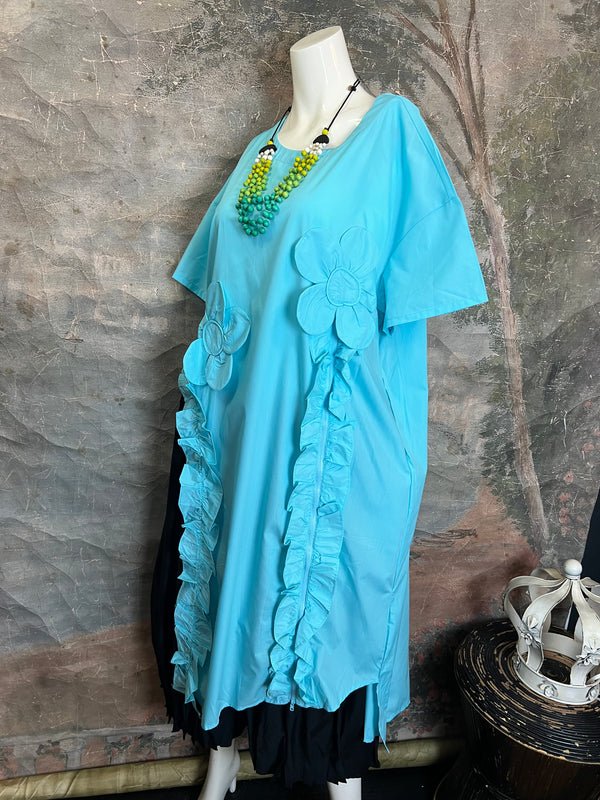 90915 Floral Applica Tunic W/Slits-Blue