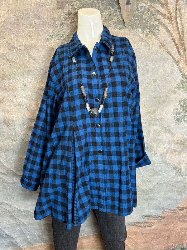 2500-2079 Plaid Placket Shirt-North Sea Blue