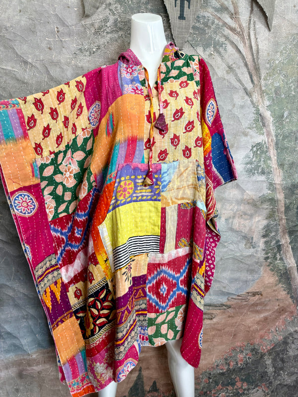 1012w Kantha Poncho Hoodie Dress-2