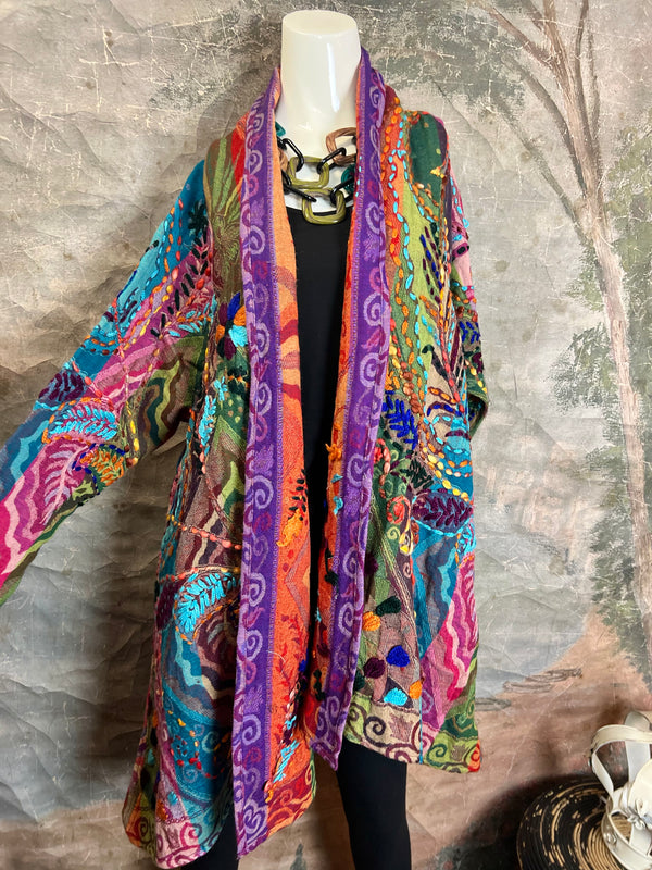 15873 Embroidered Echo Duster-MULTICOLOR