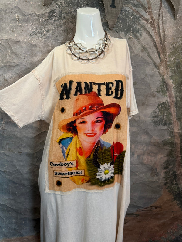 T839 Short Sleeve T-Shirt Dress-Cream/Yeehaw