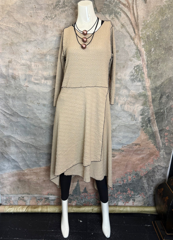 D523 Waffle Knit Sharkbite Dress-Mocha