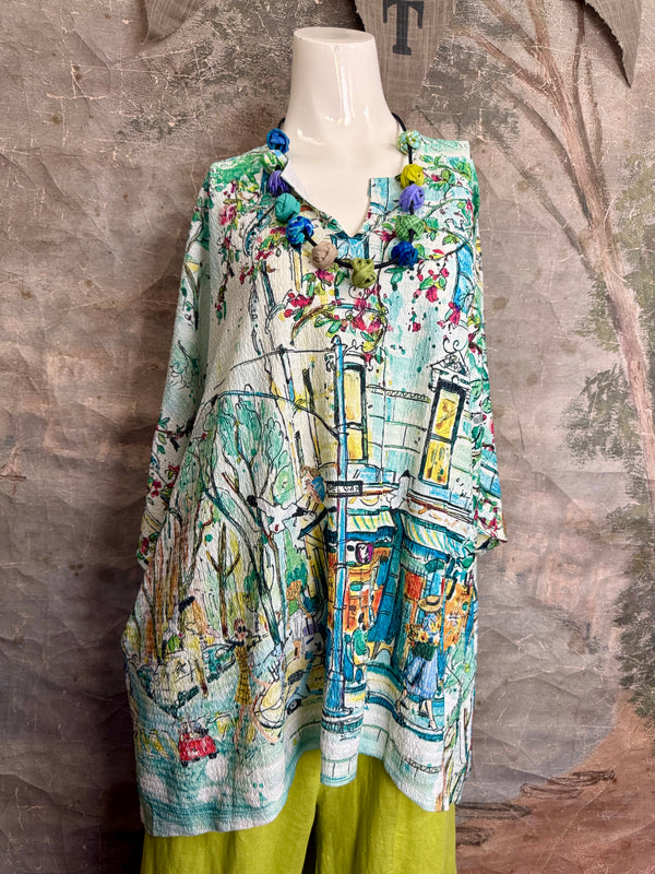 T1029YO Vneck Pullover Top-City Life