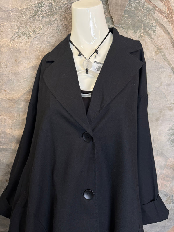 32302 Med to Long Blazer Jkt W/Trim-Black