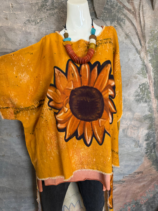 782 High Low Linen Tunic Top-Sunflower/Gold
