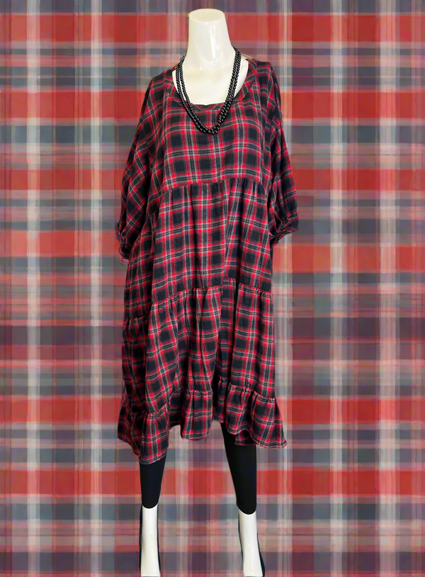 5543 Baby Doll Flannel Top-RED PLAID