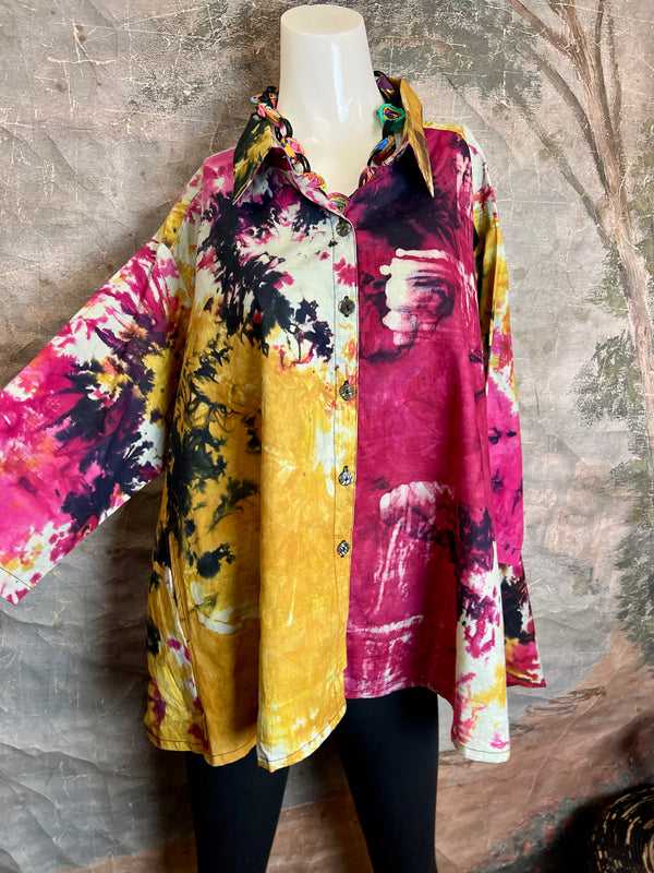 7042C Block Dyed Possibly Tunic-Pink