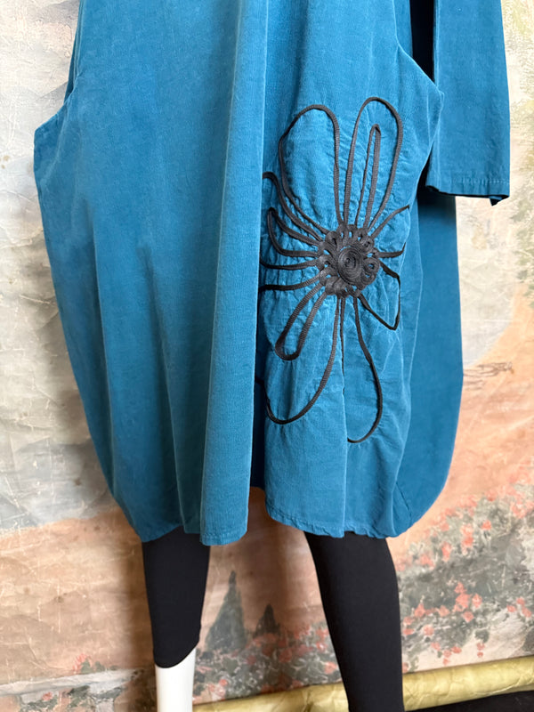 90847 Corduroy Sunflower Dress-Teal