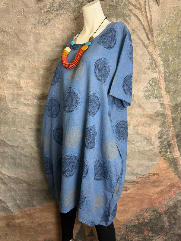 91311A Circles Drawstring Dress-Blue