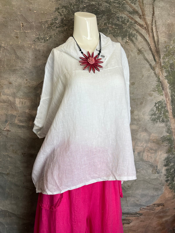 6250 Linen Cowl Neck Boxy Top-White