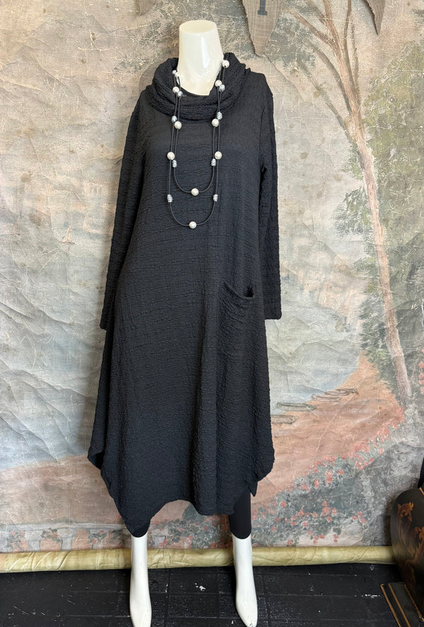 D535 Waffle Knit Cowlneck Dress