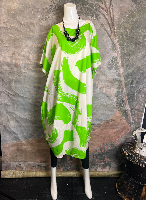 91907 ART Brush Stroke Dress-Kiwi