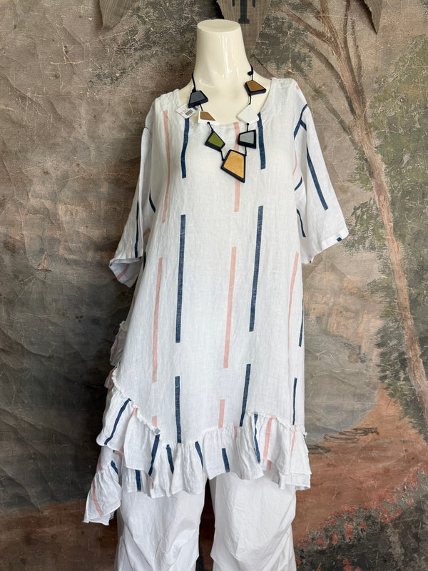 91307S Ruffle Stripe Tunic-White