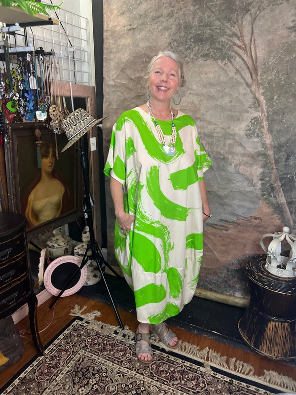 91907 ART Brush Stroke Dress-Kiwi