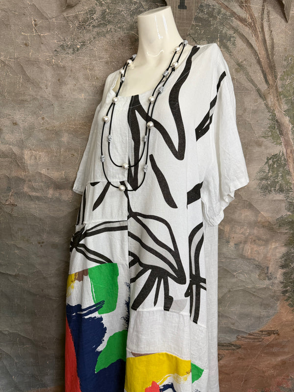 90617P-23 Linen Paint Dress-White