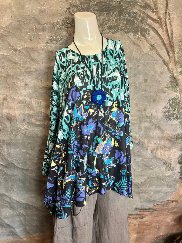 T1369K White Knit Whimsy Top-Lagoon
