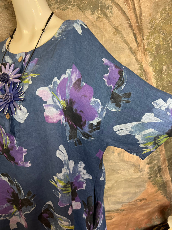 91877-52 Artful Bloom Dress-Blue