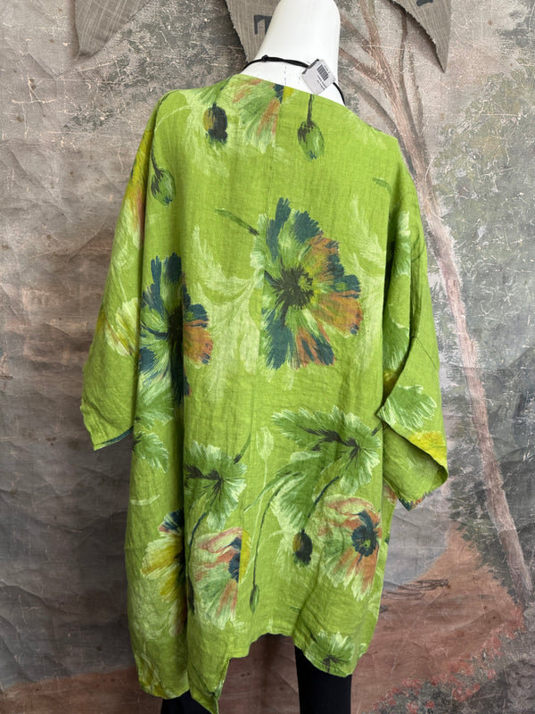 91225 Flower Garden Linen Top-Kiwi
