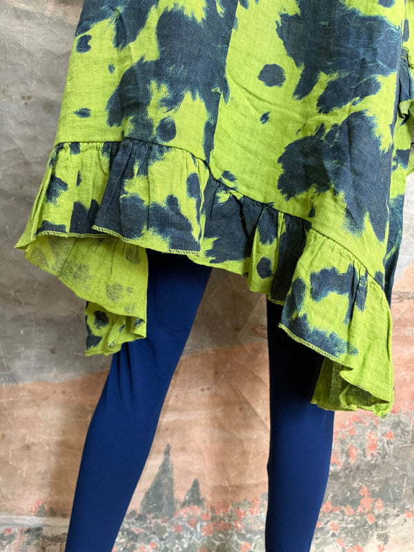 91307T-62 Ruffle Tie-Dye Tunic-Kiwi