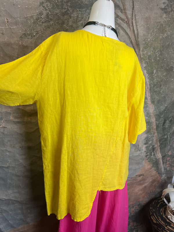 30336 Rusched Uneven Hem Top-Yellow