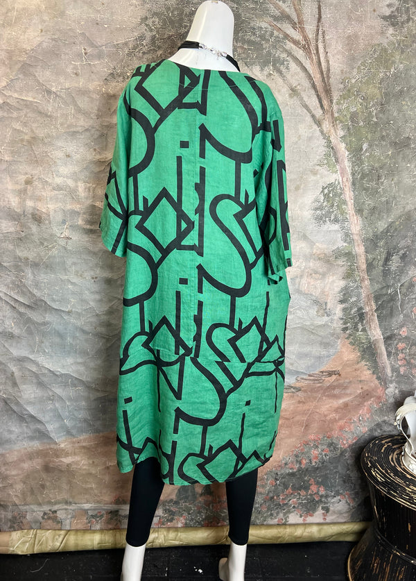 91470 S/Slv Tunic Letter Dress-GUCCI GREEN