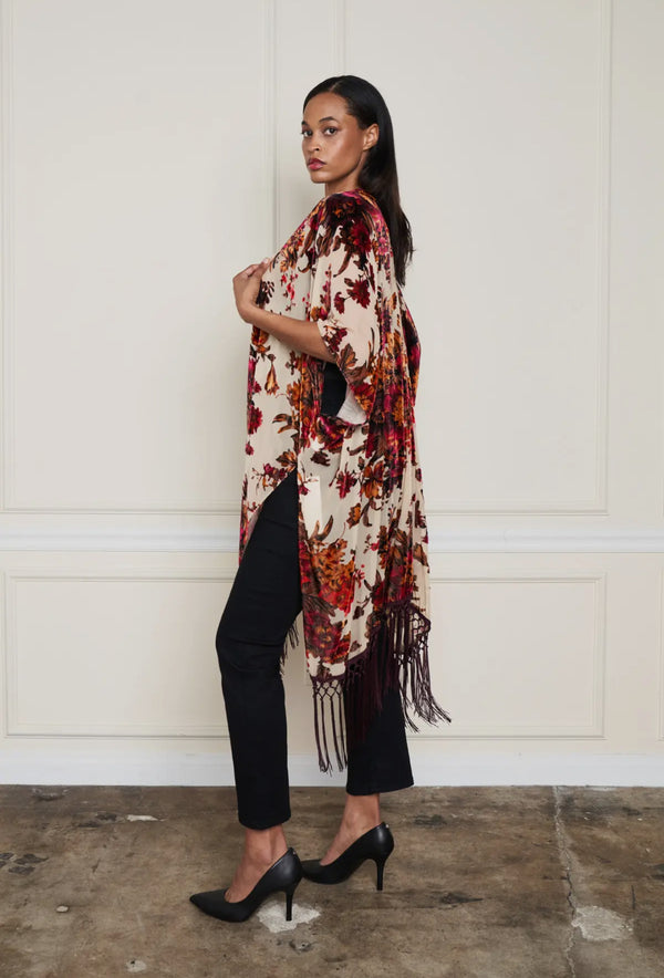 5824 Burnt Velvet Floral Kimono
