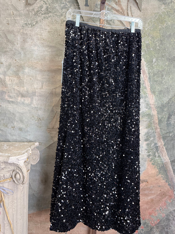 TF-7139 Sequin Pull-on Skirt-Black