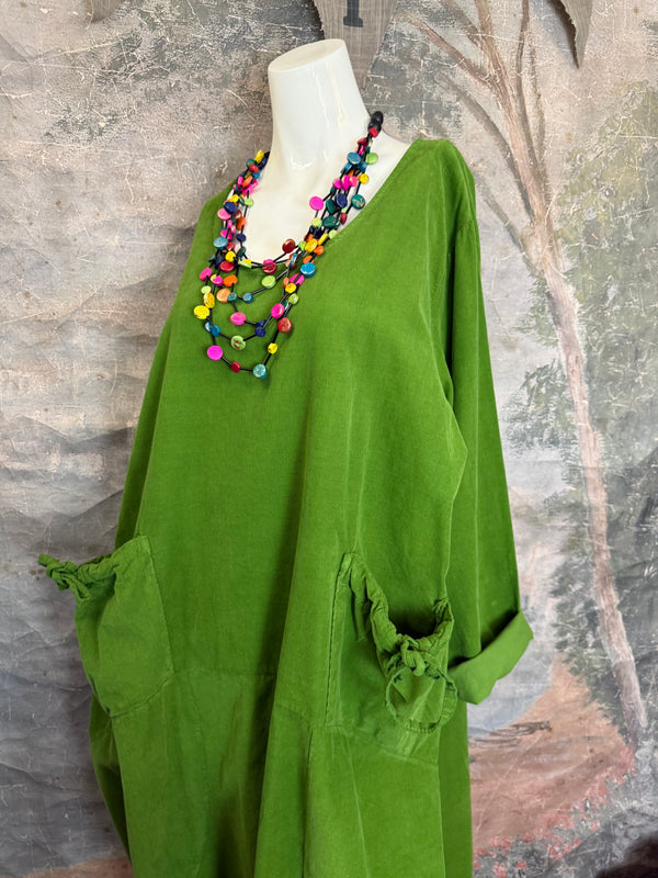 92003 Corduroy Pocket Dress-Kiwi