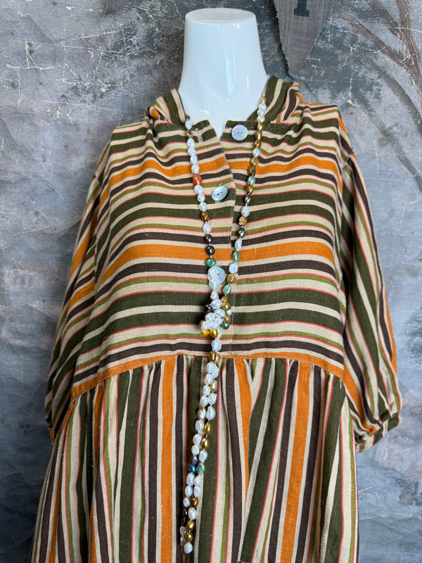 5569 Judy Hoodie Short Dress-Autumn Stripe