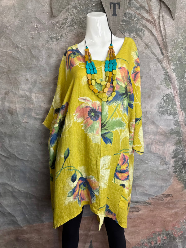 91225 Flower Garden Linen Top-Yellow