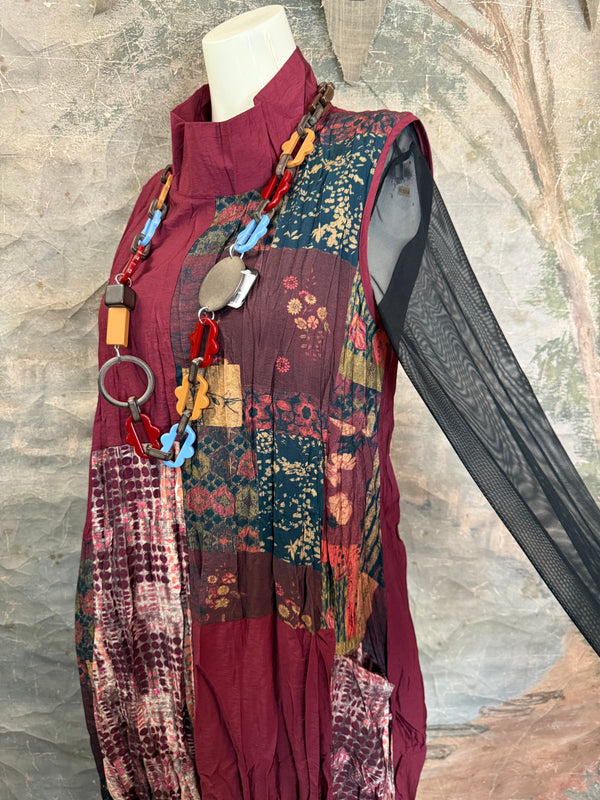 25532 Crushed Mockneck Dress-Wine