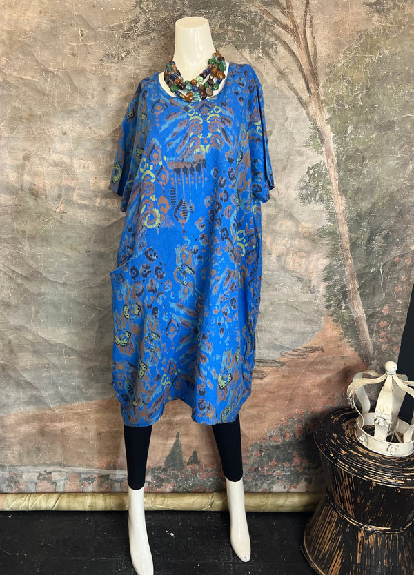 90847 Paint Splotch Print Dress-Blue
