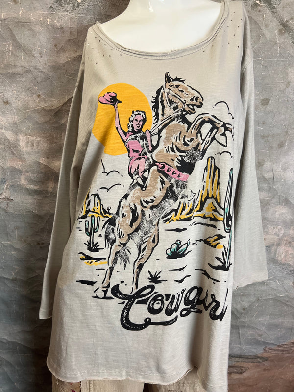 PL191T Cowgirl Distressed Tshirt