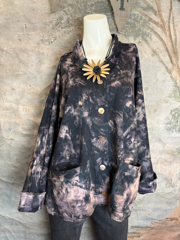 AS5801T Cardi Dyed Jacket-Black Smoke