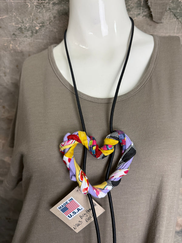 26N263 Big Heart Bolo Necklace-Purples Mix