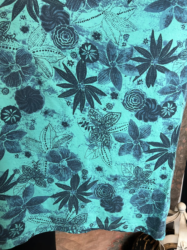 ID715 Floral Elbow Tunic Tshirt-Azure