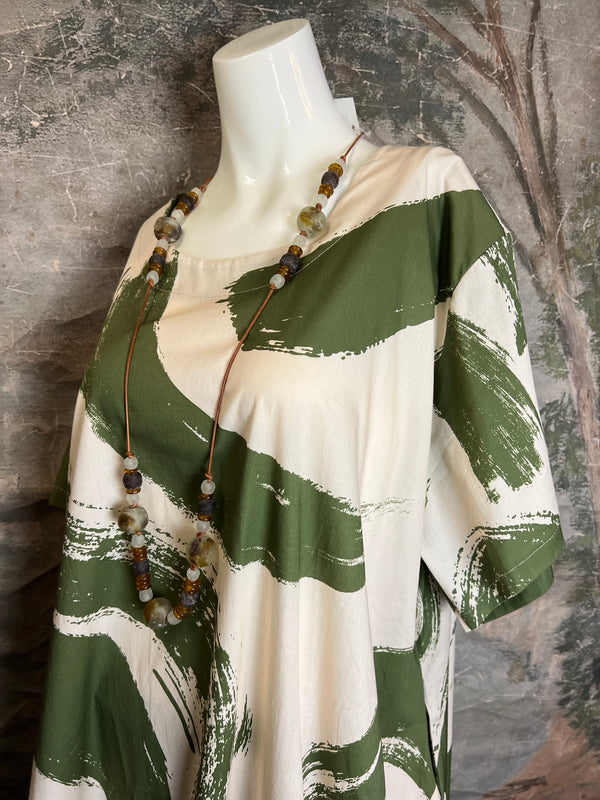 91907 ART Brush Stroke Dress-Olive