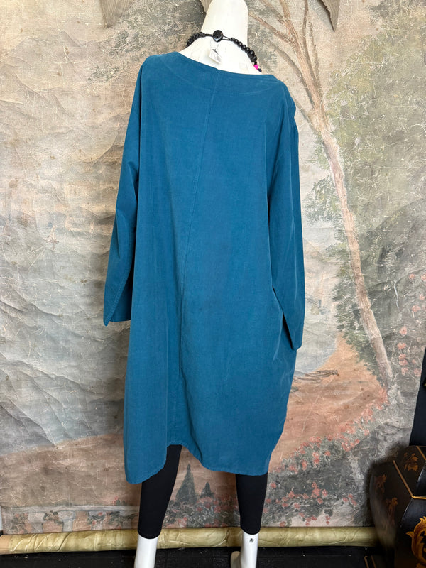 90847 Corduroy Sunflower Dress-Teal