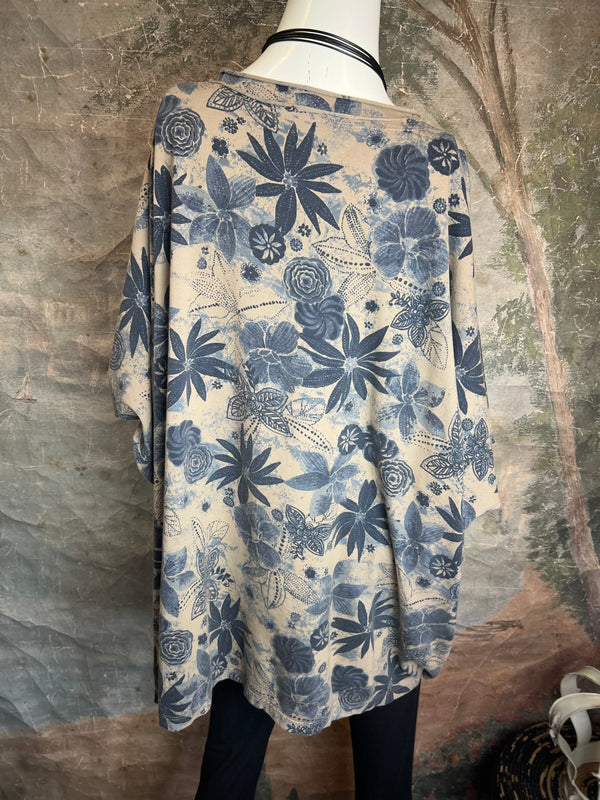 ID715 Floral Elbow Tunic Tshirt-Mushroom