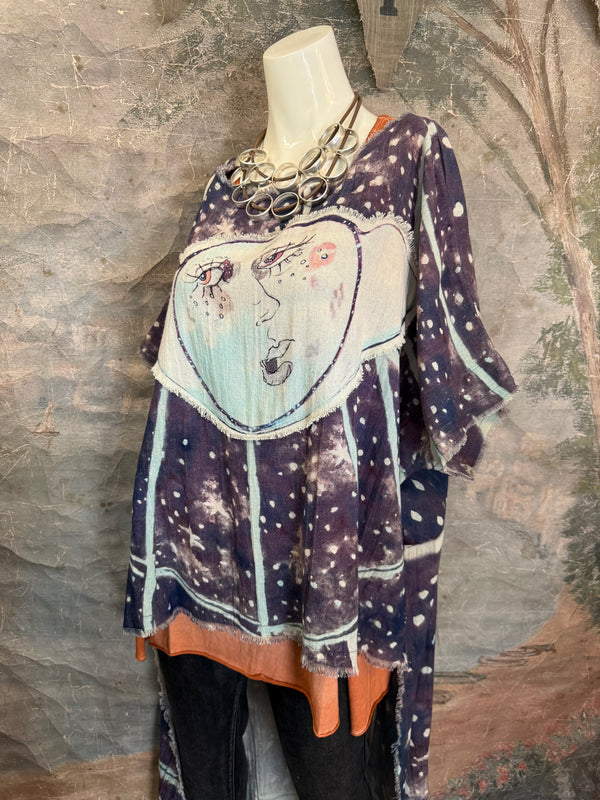 782 High Low Linen Tunic Top-NAVY/MOON