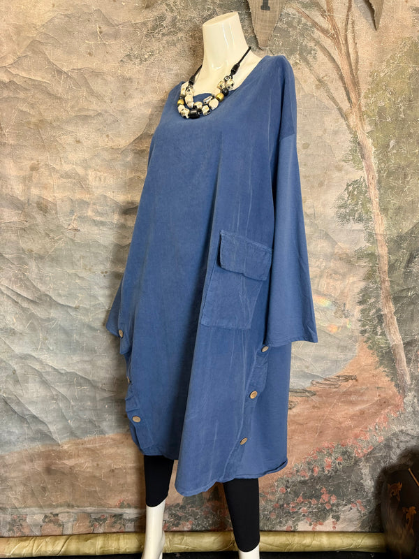 91805 Corduroy Button Dress-Denim