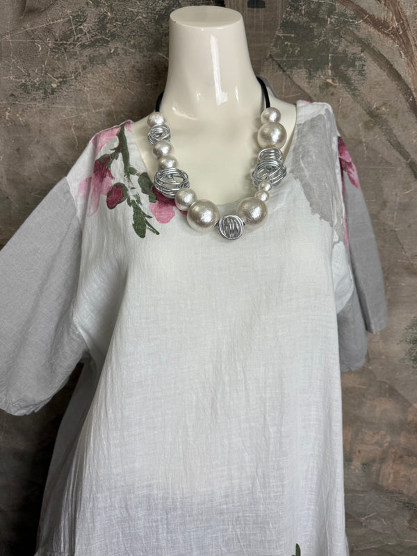 90847B Painters Garden Dress-White